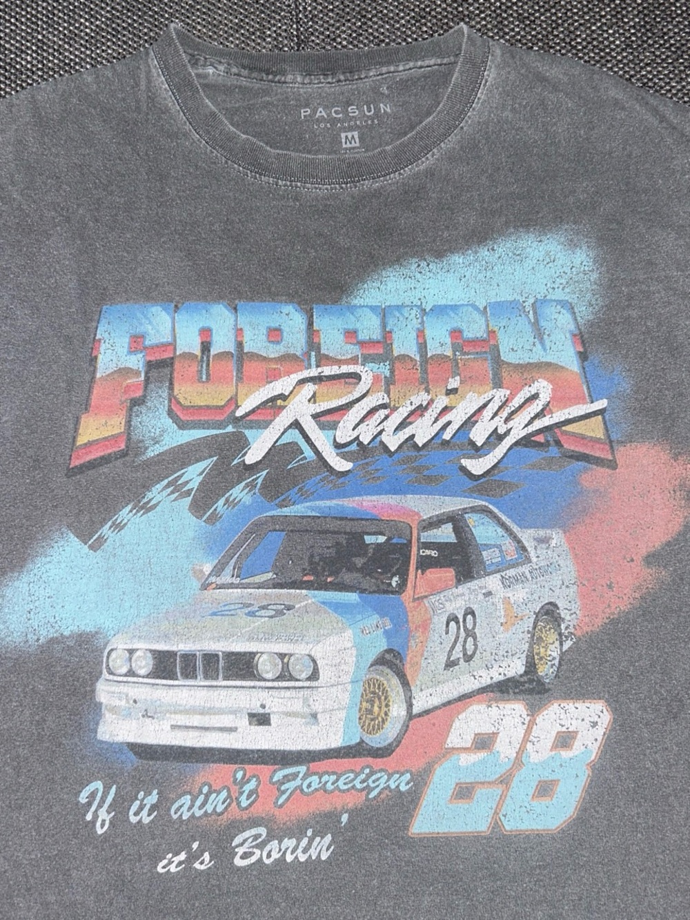 Y2K BMW E30 Grey Faded Motorsport Racing T Shirt Mens Medium
